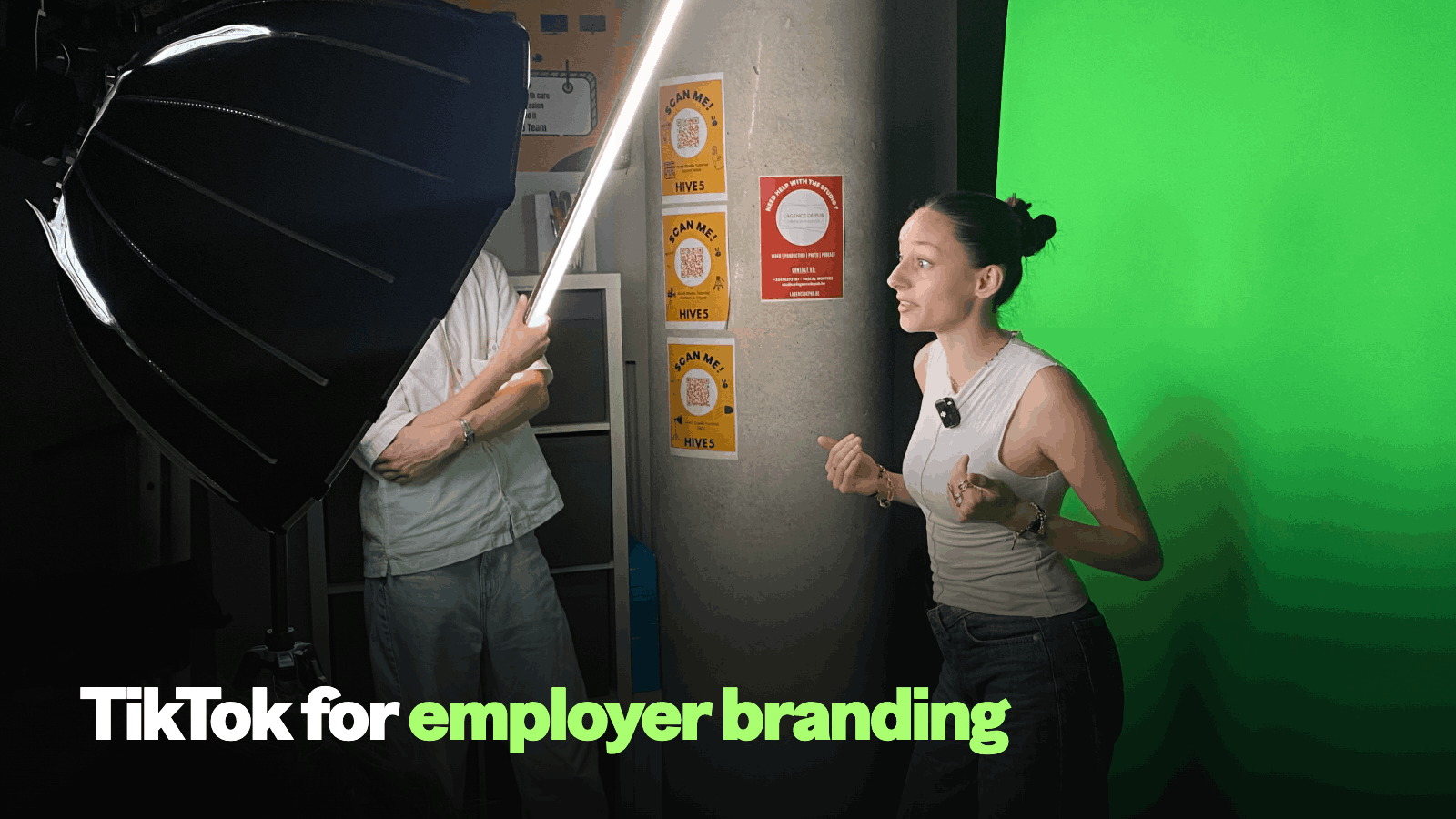 TikTok for employer branding: recruit young talent in 2026 | SnakLab TikTok employer branding cover: smartphone showing a vertical video with a green badge reading '56.1% discover jobs on TikTok'.